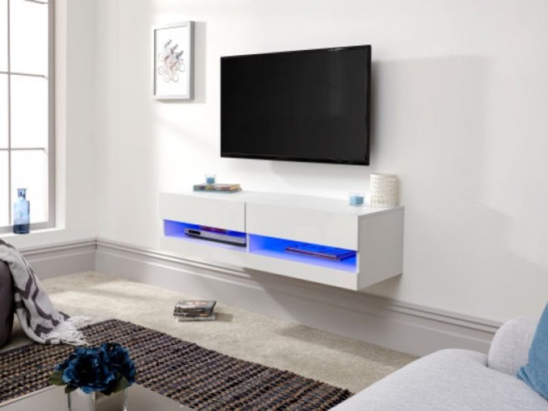 GFW Galicia White Gloss LED TV Unit 120cm