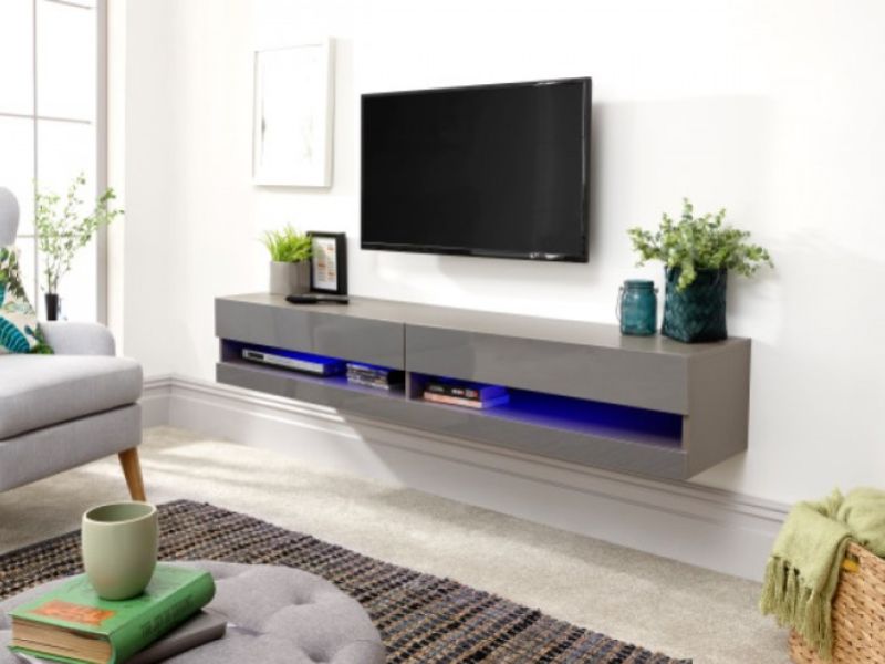 GFW Galicia Grey Gloss LED TV Unit 180cm