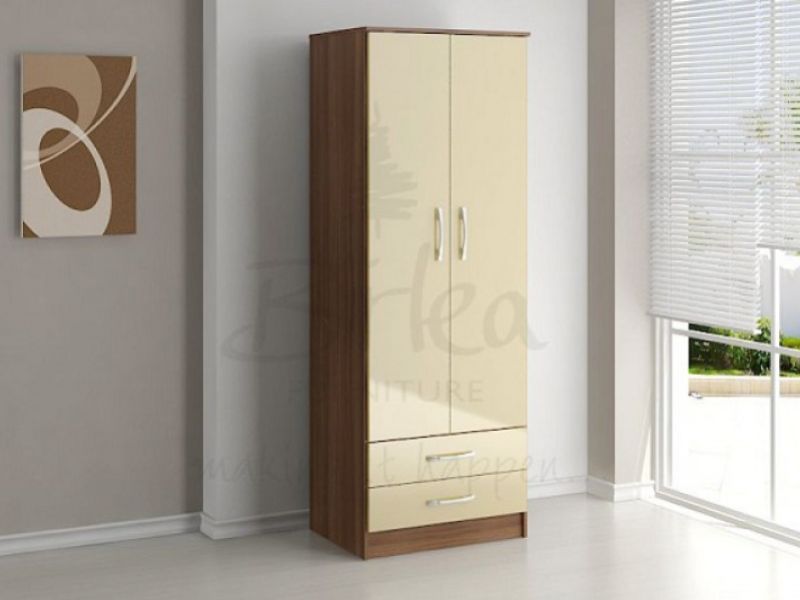 Birlea Lynx Walnut with Cream Gloss 2 Door Combi Robe