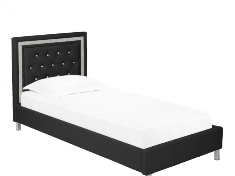 LPD Crystalle 3ft Single Black Faux Leather Bed Frame