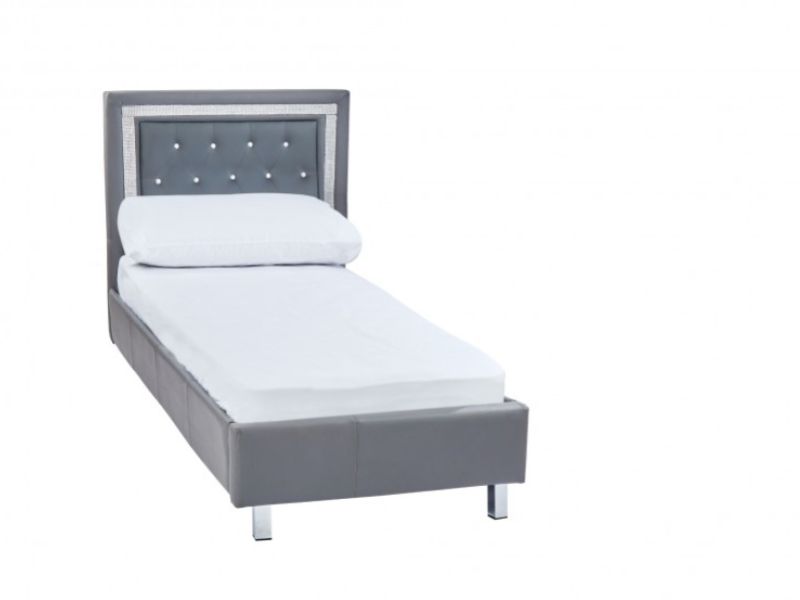 LPD Crystalle 3ft Single Grey Faux Leather Bed Frame
