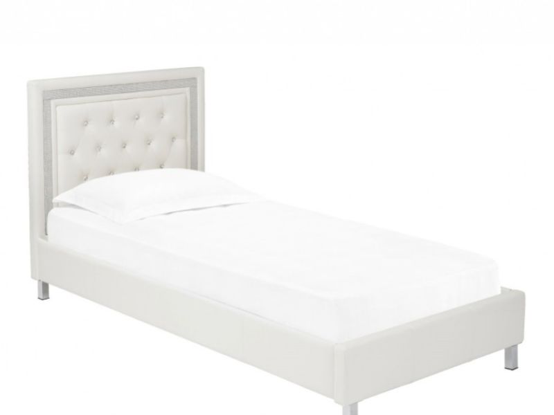 LPD Crystalle 3ft Single White Faux Leather Bed Frame