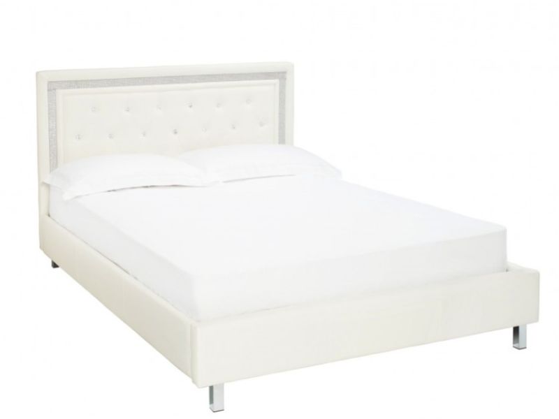 LPD Crystalle 4ft6 Double White Faux Leather Bed Frame
