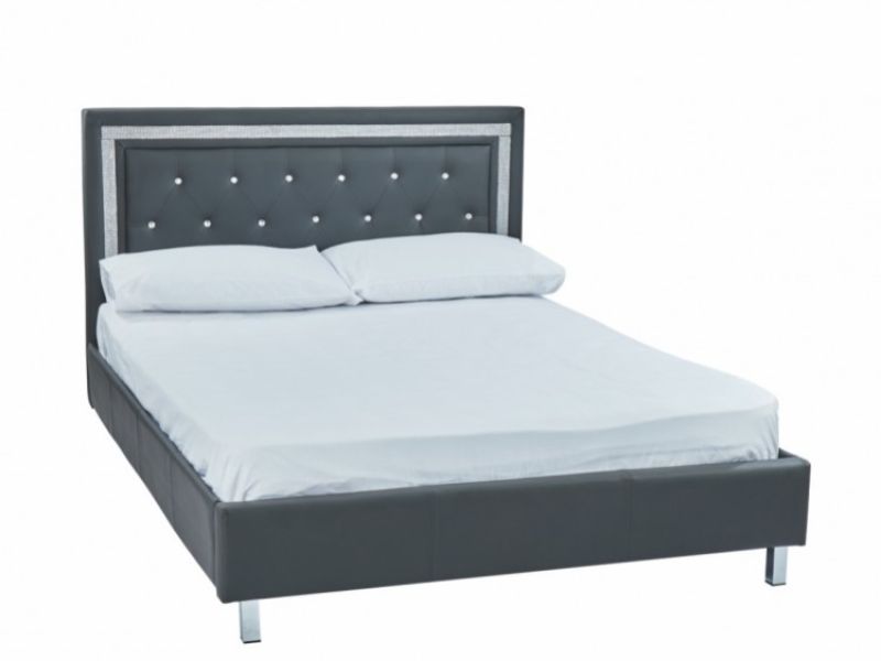 LPD Crystalle 5ft Kingsize Grey Faux Leather Bed Frame
