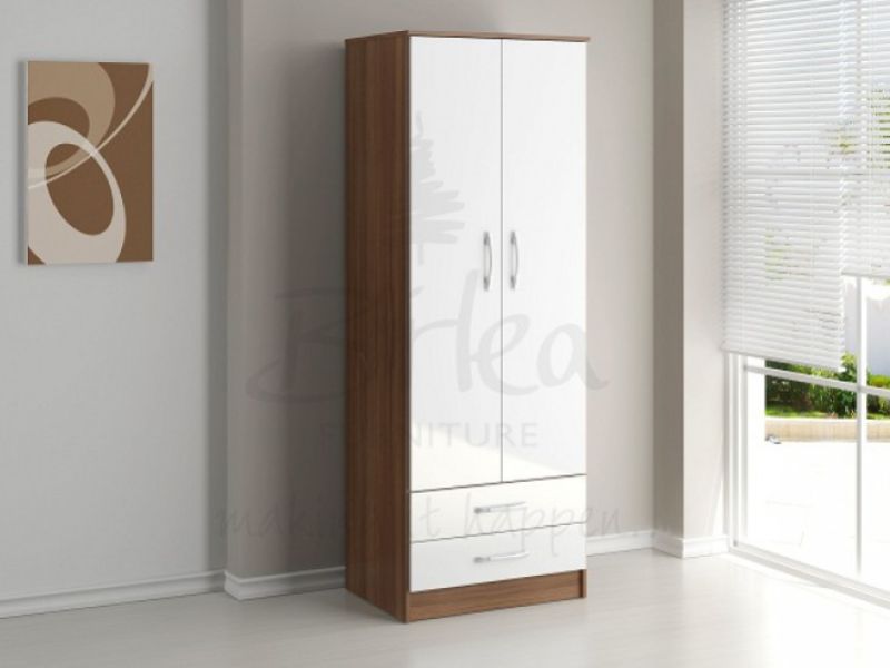 Birlea Lynx Walnut with White Gloss 2 Door Combi Robe