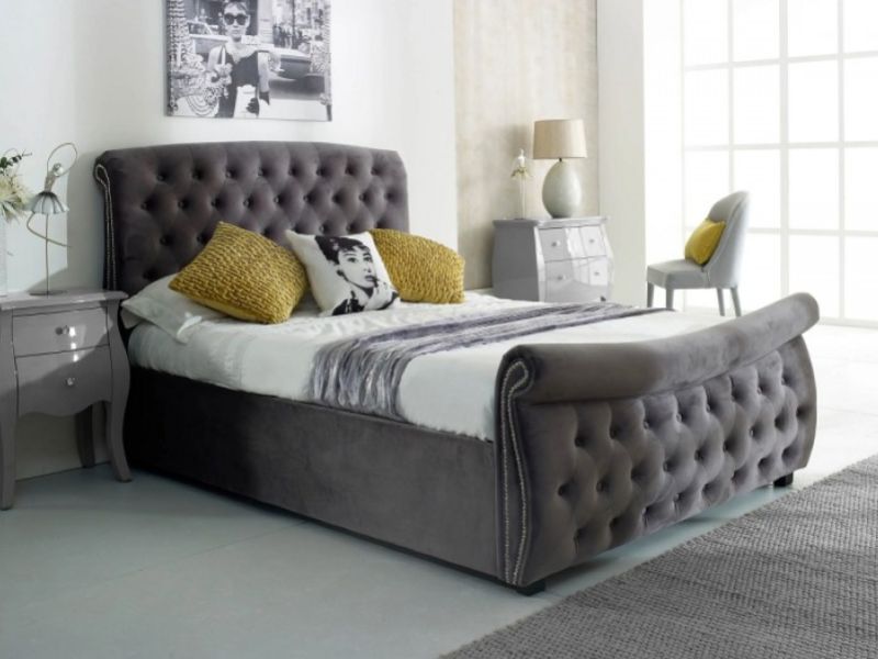 Flair Furnishings Lucinda 4ft6 Double Silver Fabric Ottoman Bed Frame