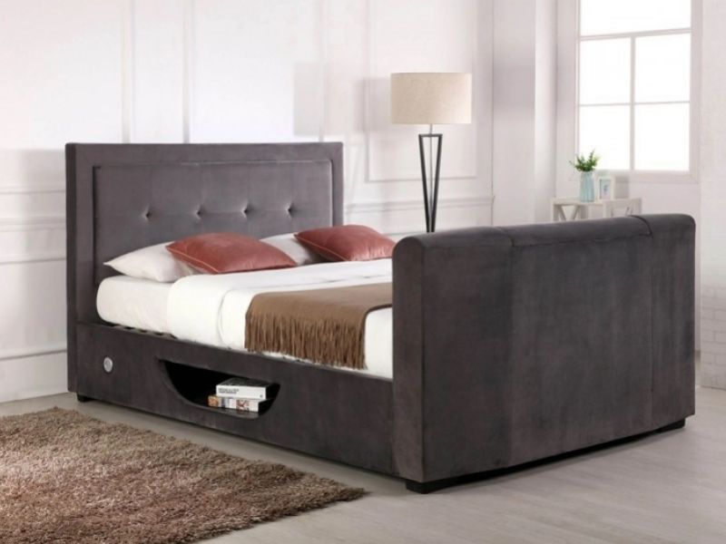 Flair Furnishings Juliet 4ft6 Double Ottoman TV Bed In Silver Fabric