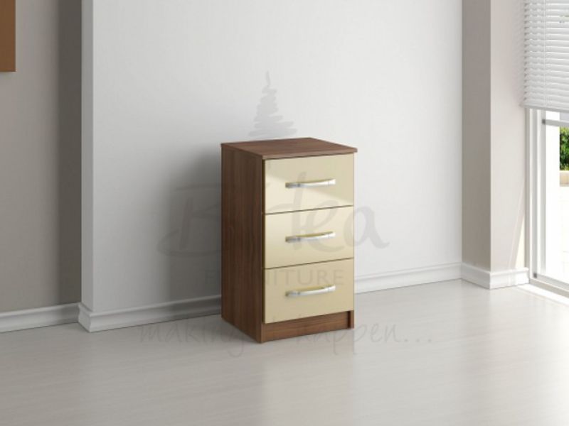 Birlea Lynx Walnut with Cream Gloss 3 Drawer Bedside