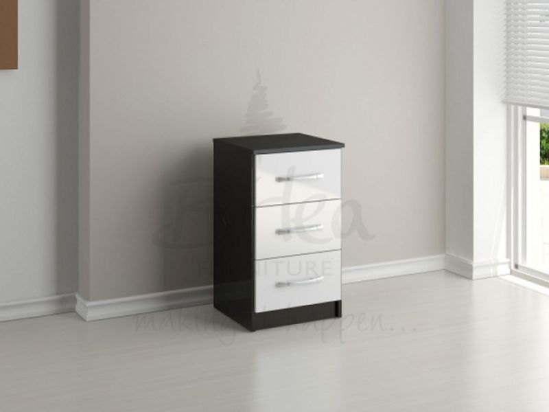 Birlea Lynx Black with White Gloss 3 Drawer Bedside