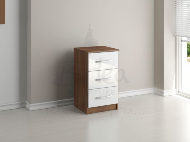 Birlea Lynx Walnut with White Gloss 3 Drawer Bedside