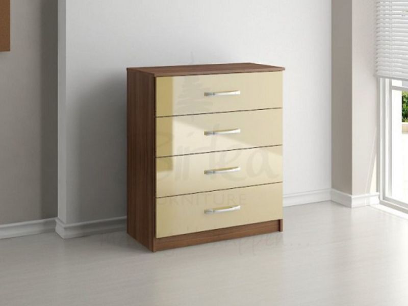 Birlea Lynx Walnut with Cream Gloss 4 Drawer Chest of Drawers