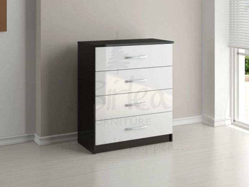 Birlea Lynx Black with White Gloss 4 Drawer Chest of Drawers