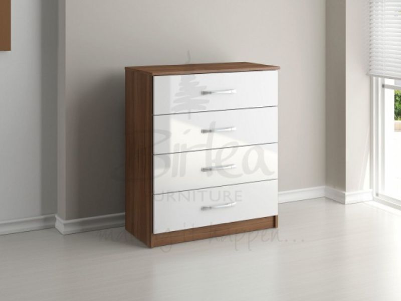 Birlea Lynx Walnut with White Gloss 4 Drawer Chest of Drawers