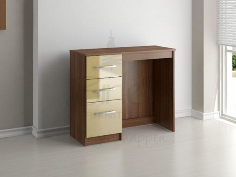 Birlea Lynx Walnut with Cream Gloss 3 Drawer Single Pedestal Dressing Table