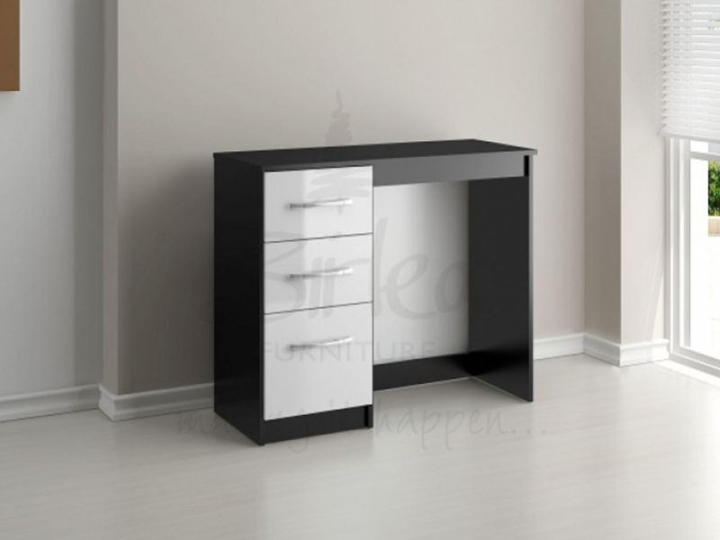 Birlea Lynx Black with White Gloss 3 Drawer Single Pedestal Dressing Table