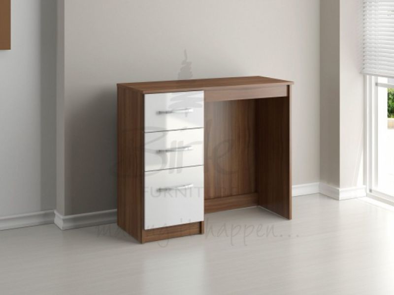 Birlea Lynx Walnut with White Gloss 3 Drawer Single Pedestal Dressing Table