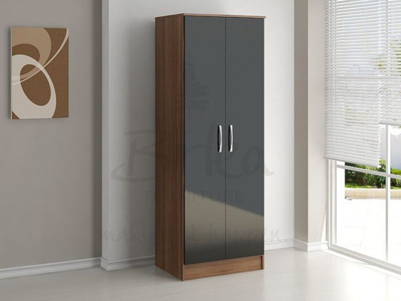 Birlea Lynx Walnut with Black Gloss 2 Door Wardrobe