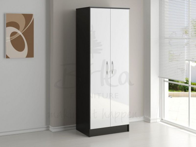 Birlea Lynx Black with White Gloss 2 Door Wardrobe