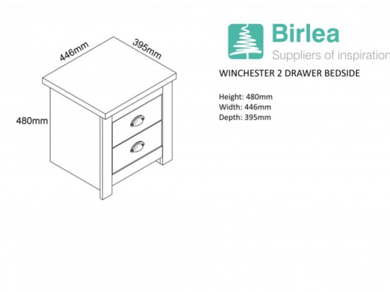Birlea Winchester 2 Drawer Bedside In Cream And Oak