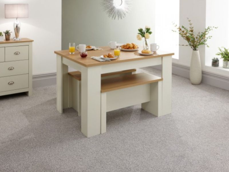 GFW Lancaster 120cm Dining Table with Benches in Cream