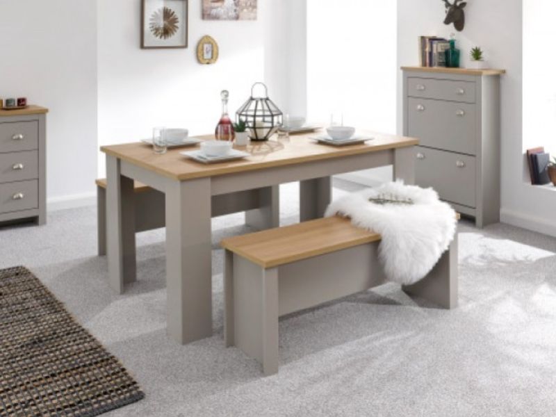 GFW Lancaster 150cm Dining Table with Benches in Grey by GFW