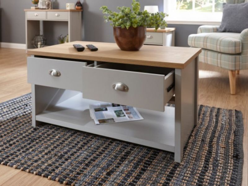GFW Lancaster 2 Drawer Coffee Table in Grey
