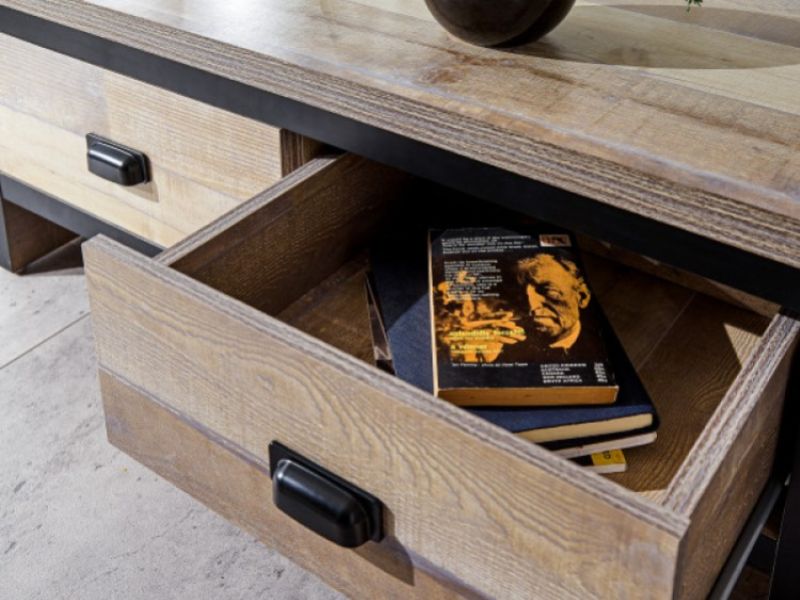 GFW Boston 2 Drawer Coffee Table in Distressed Oak Effect