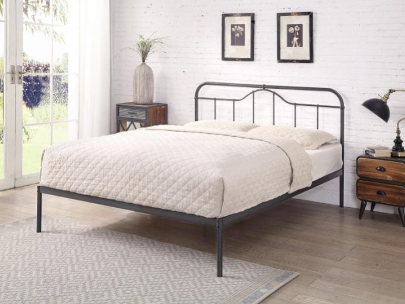 Flintshire Oakenholt 4ft6 Double Metal Bed Frame In Black Silver