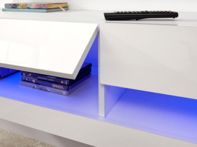 GFW Galicia White Gloss LED TV Unit 150cm