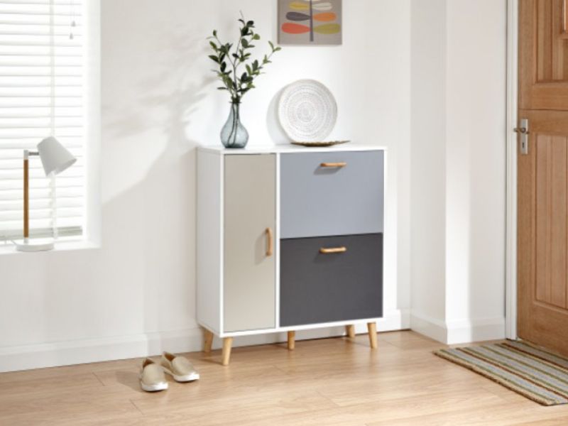 GFW Delta Shoe Cabinet in White and Grey