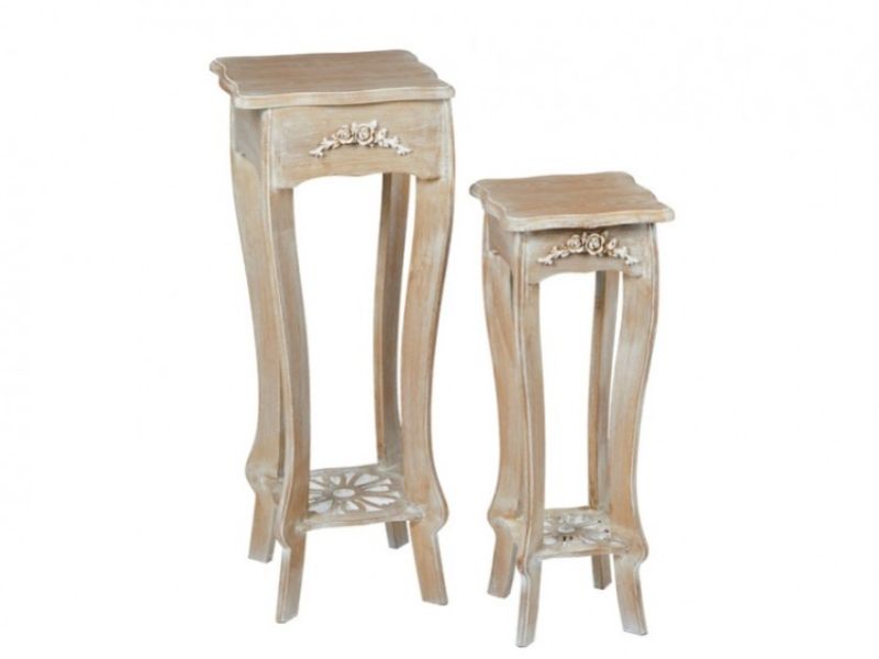 LPD Provence Weathered Oak Finish Pair Of Plant Stands