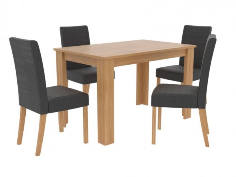 LPD Atlanta Oak Finish Dining Table With 4 Anna Grey Chairs