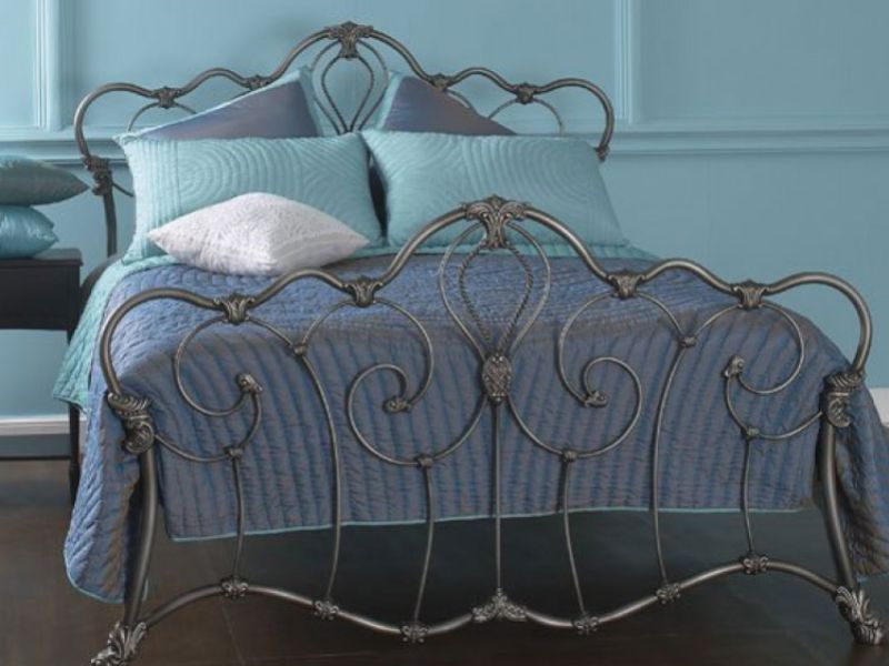 Double Silver Patina Metal Bed Frame, Blue Double Bed Frame Uk