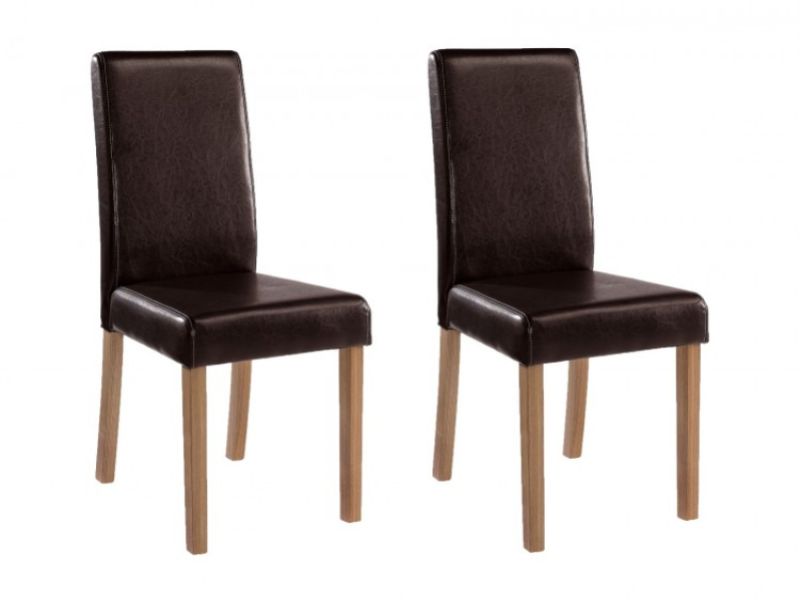 LPD Oakridge Pair Of Brown Faux Leather Dining Chairs