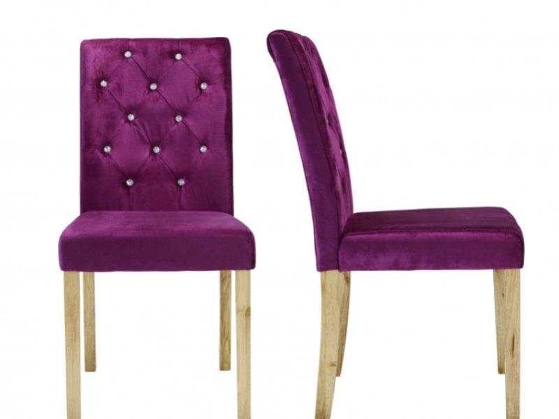 LPD Paris Pair Of Purple Velvet Fabric Dining Chairs