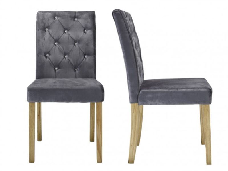 LPD Paris Pair Of Silver Velvet Fabric Dining Chairs