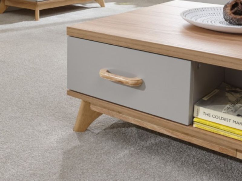 GFW Nordica 2 Drawer Coffee Table in Oak and Grey