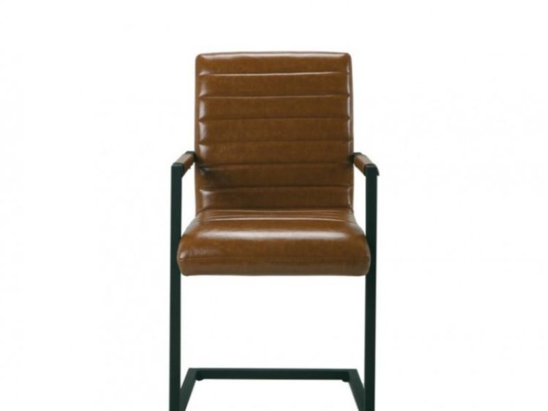 LPD Montana Pair Of Tan Faux Leather Carver Dining Chairs