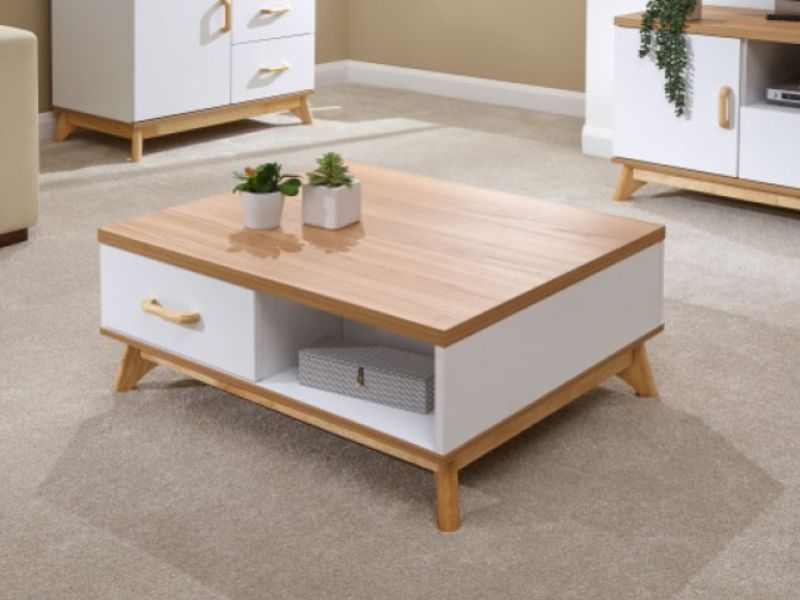 GFW Nordica 2 Drawer Coffee Table in Oak and White