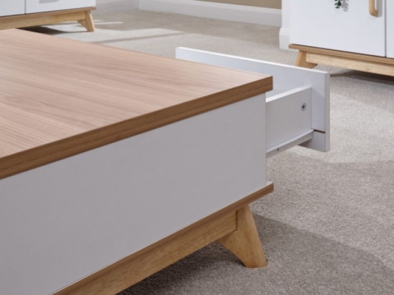 GFW Nordica 2 Drawer Coffee Table in Oak and White