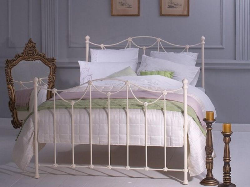 OBC Carie 4ft6 Double Glossy Ivory Metal Headboard