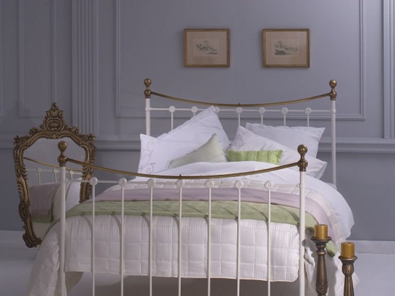 White With Brass Metal Bed Frame, White Metal Super King Bed Frame
