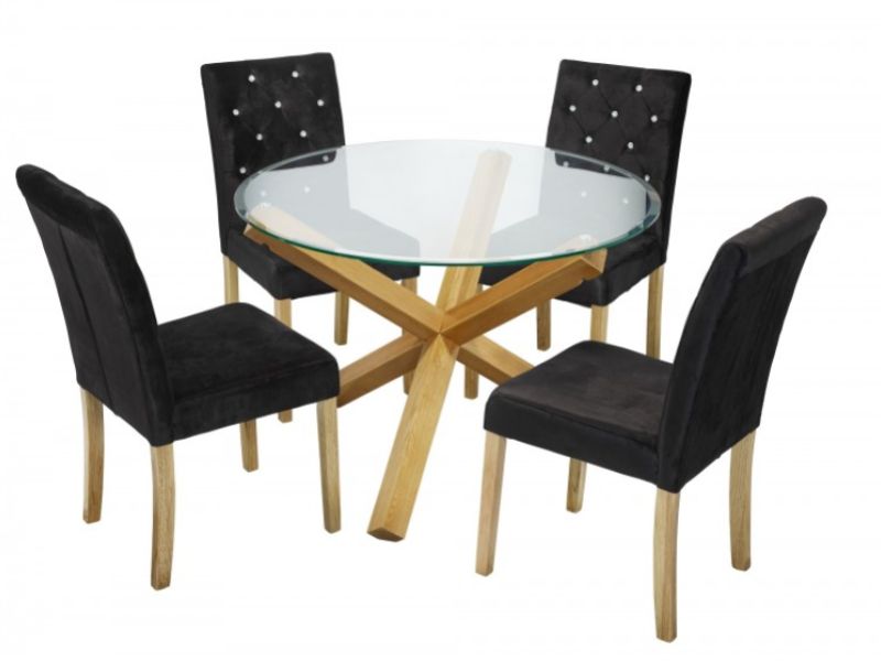 LPD Oporto Medium Size Dining Table Set With 4 Paris Black Velvet Chairs