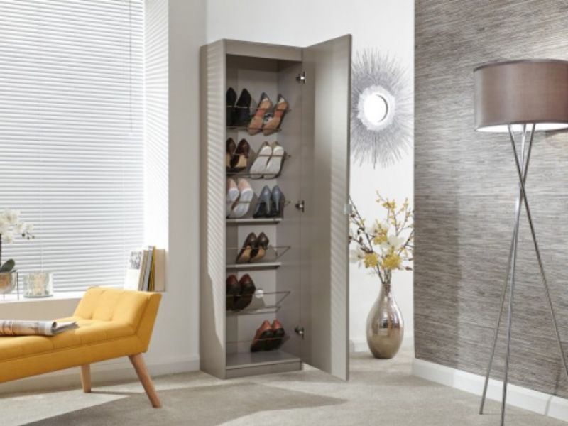 GFW 180cm Mirrored Shoe Cabinet in Grey