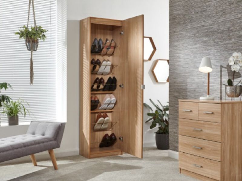 GFW 180cm Mirrored Shoe Cabinet in Oak Finish