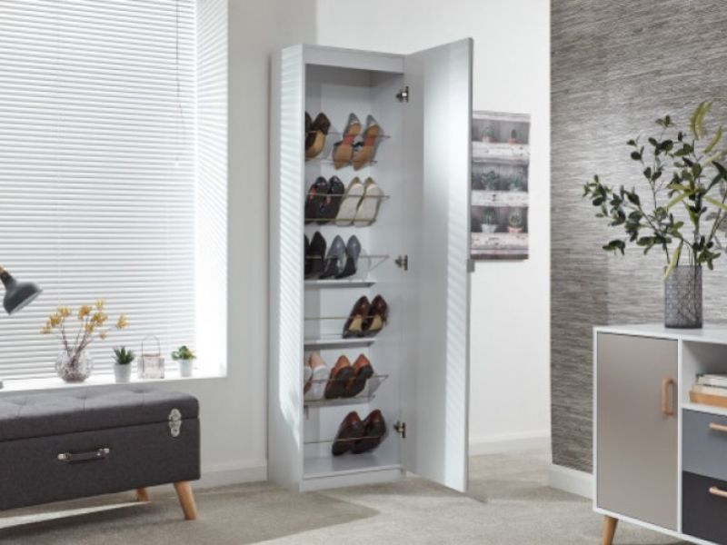 GFW 180cm Mirrored Shoe Cabinet in White