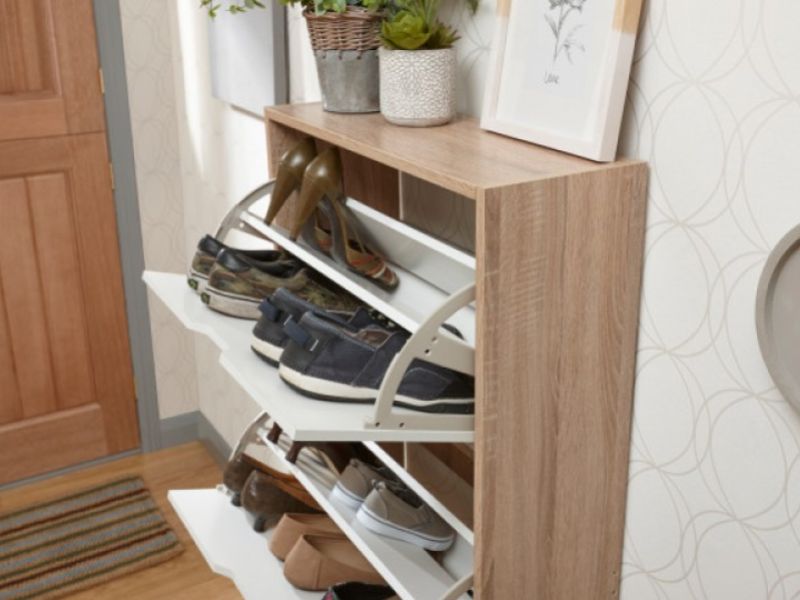 GFW Stockholm Two Tier Shoe Cabinet White Oak Effect