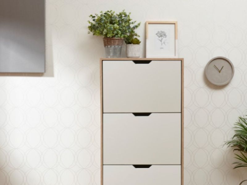 GFW Stockholm Three Tier Shoe Cabinet White Oak Effect