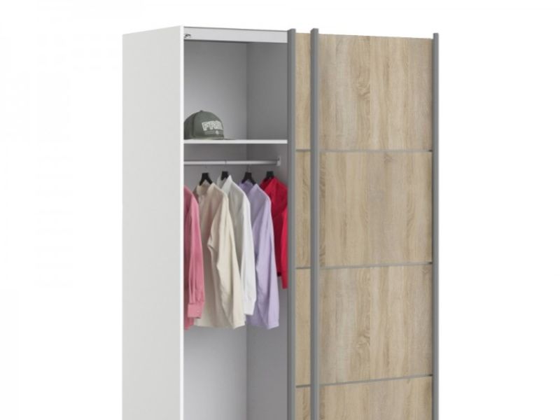 FTG Verona White And Oak Finish Sliding Door Wardrobe (120cm 2 x Shelf)