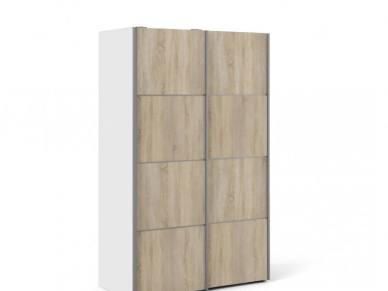 FTG Verona White And Oak Finish Sliding Door Wardrobe (120cm 2 x Shelf)